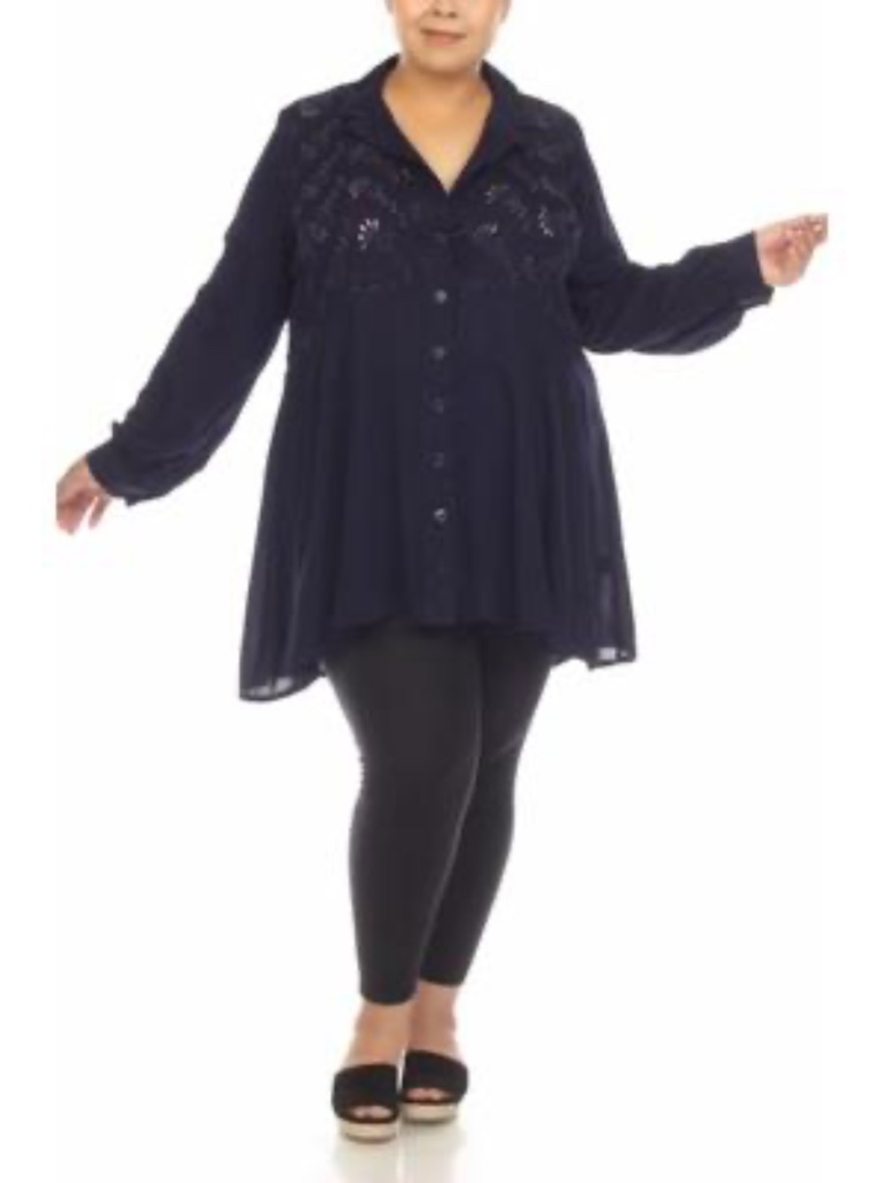 Raviya Plus Size Cotton Eyelet Button-Front Cover-up Dress - Navy